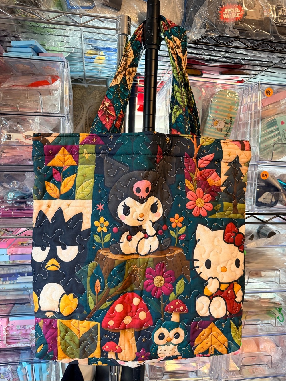 #FAM-6788 Quilted Tote Size G624, padded, Badtz Kuromi Hello Kitty